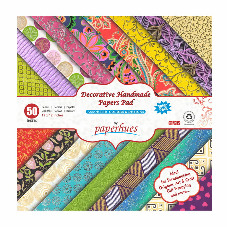 Paperhues Decorative Scrapbook Papers 12x12 Pad, 50 Sheets. Assorted  Colors 