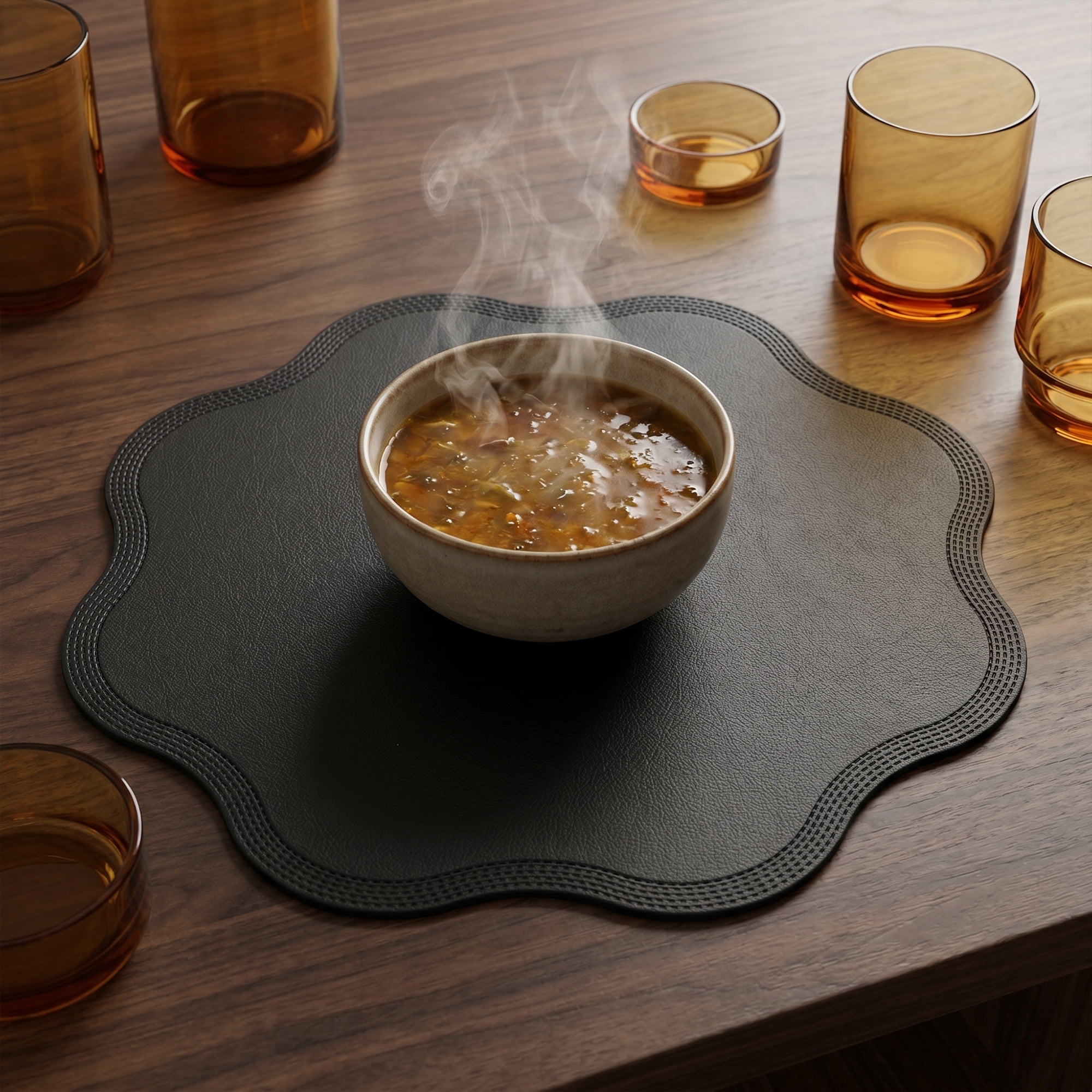 Unique Bargains Set of 6 Faux Leather Placemats for Kitchen Table Decor Black 15"x15"