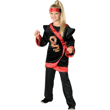 Girls Red Dragon Karate Ninja Childs Kids Halloween Costume