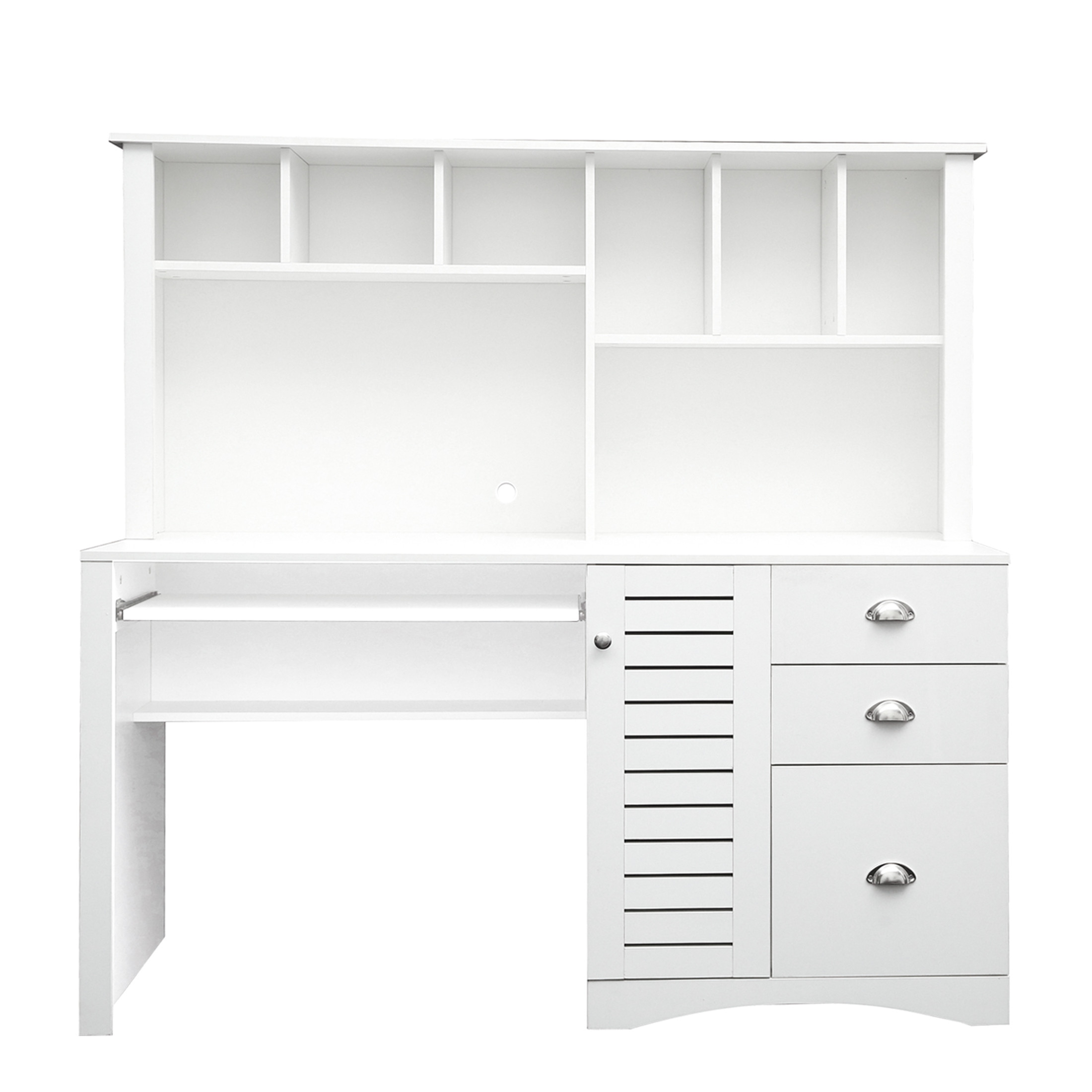 Noble House 59" Computer Desk with Hutch, Drawers, 2-Tier Shelf & Concealed PC Cabinet, for Home Office, White