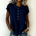 thumbnail image 5 of VBVC Women's Peter Pan Collar Short Sleeve Blouse, Ladies' Button Down Breathable Casual Top, Solid Color Loose Fit Work Shirt For Women,Navy,S-2XL, 5 of 7