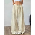 thumbnail image 4 of Women Drawstring Striped Pants Loose Wide Leg Trousers Casual Low Waist Pants Comfy Lounge Pants with Pockets Yellow L, 4 of 9