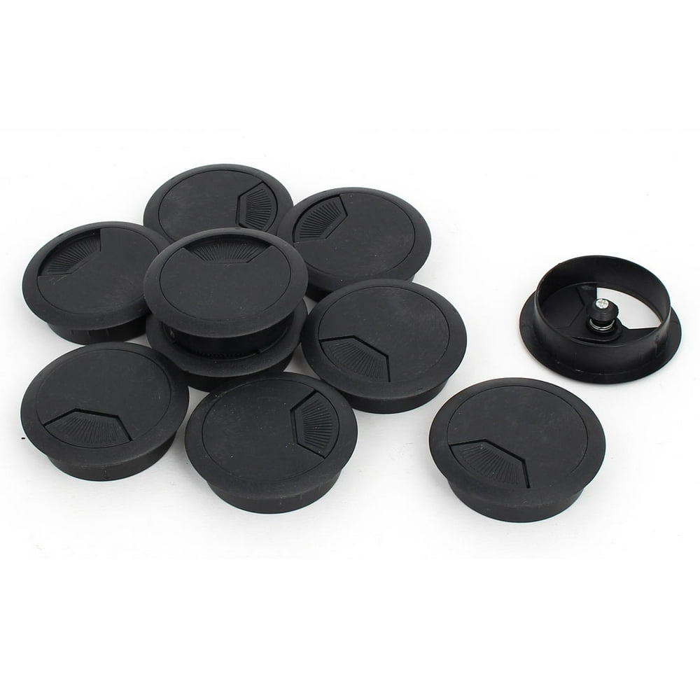 Computer Desk Plastic Rotatable Grommet Cable Hole Cover Black 53mm Dia