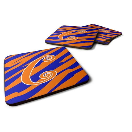 

Carolines Treasures CJ1036-CFC Letter C Initial Tiger Stripe Blue and Orange Foam Coaster Set of 4 3 1/2 x 3 1/2