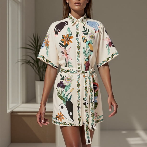 WILLBEST Vestidos Largos Casuales Para Mujer Vestido Casual Elegante Para Mujer Para Uso Diario Para Actividades En El Hogar Y La Playa Diseño De Manga Corta Con Estampado Floral Primavera Y Verano