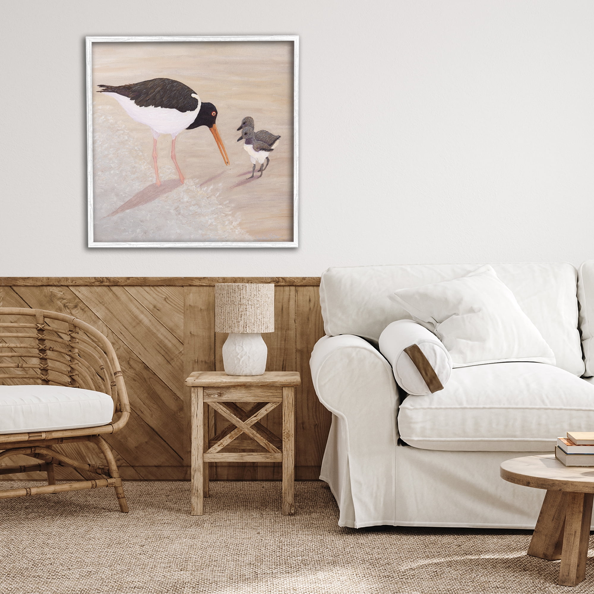 Stupell Industries American Oyster Catcher & Chicks White Framed Giclee Art, design by Barbara Fallenbaum