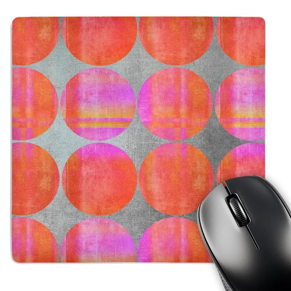 3dRose, Pattern Of Printed Circles In Grey Orange And Pink, MousePad