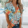 thumbnail image 2 of Button Down Shirt Women Cotton Short Sleeve Blouses V Neck Collared Button Up Summer Beach Tops, 2 of 8