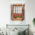 thumbnail image 4 of Country Tapestry, Print of Old European Windows with Shutters and Flowers Pots in Rurals Boho, Wall Hanging for Bedroom Living Room Dorm Decor, 60W X 80L Inches, Brown White Red, by Ambesonne, 4 of 5