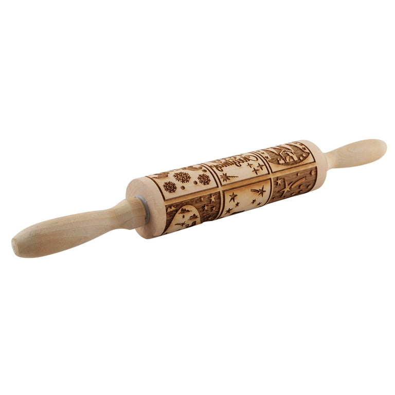 Nativity Pattern Christmas Wooden Embossing Rolling Pin with 9 Different  for Baking Embossed 