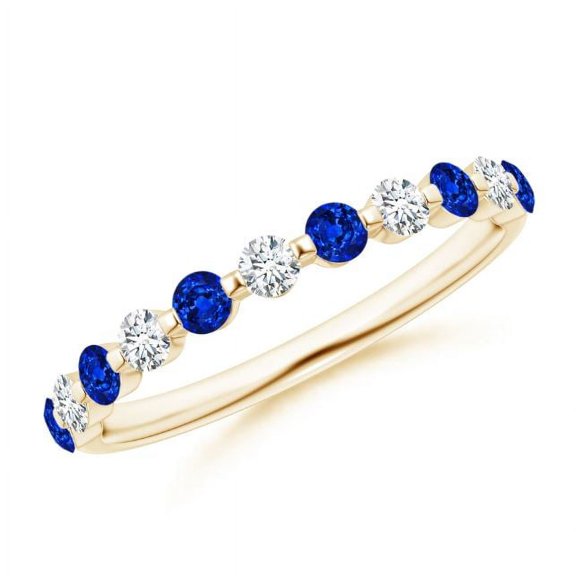 Round Shape Blue Sapphire CZ Diamond Eternity Band Ring 925 Sterling Silver Yellow Gold Plated September Birthstone Mothers Day Women Gift Gemstone Jewelry