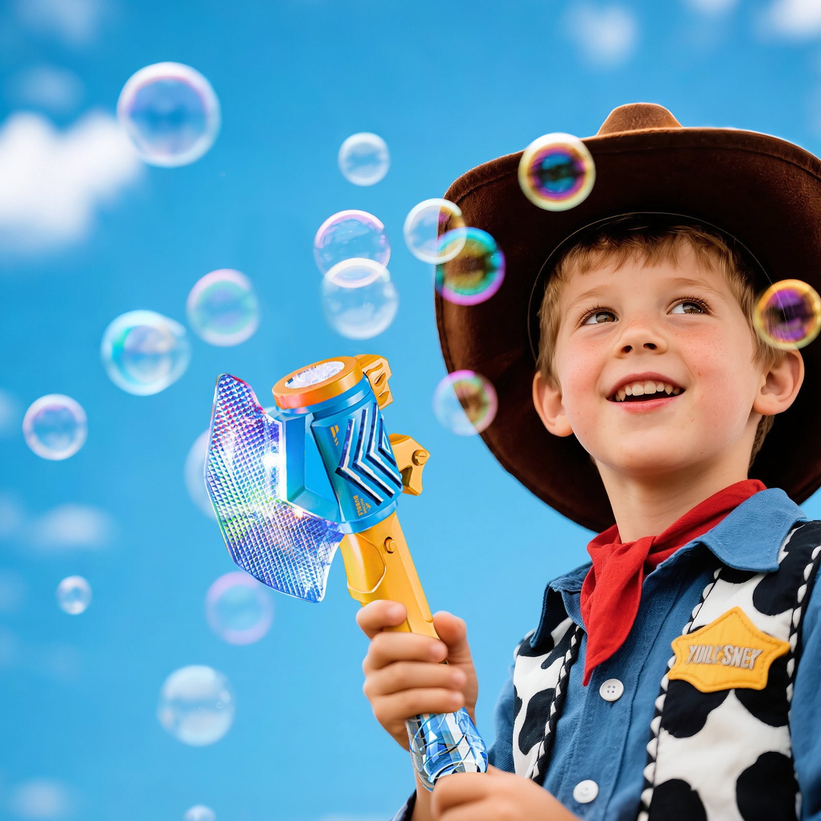 Cartoon Battle Axe Bubble Machine, Automatic Bubble Blower with LED Lights and Large Bubble Output, Portable Outdoor Bubble Maker with 130ml Bubble Solution