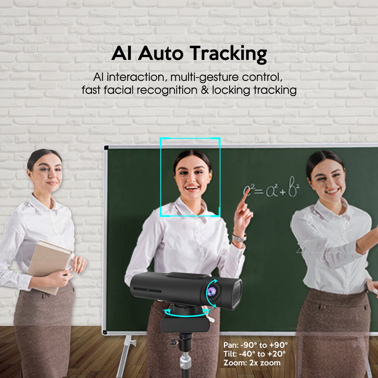 TOALLIN GC80 4K AI Tracking Webcam with Gesture Control, PTZ Streaming Camera, Dual Microphones, USB Plug & Play, for PC/Mac/Laptop/Conferencing