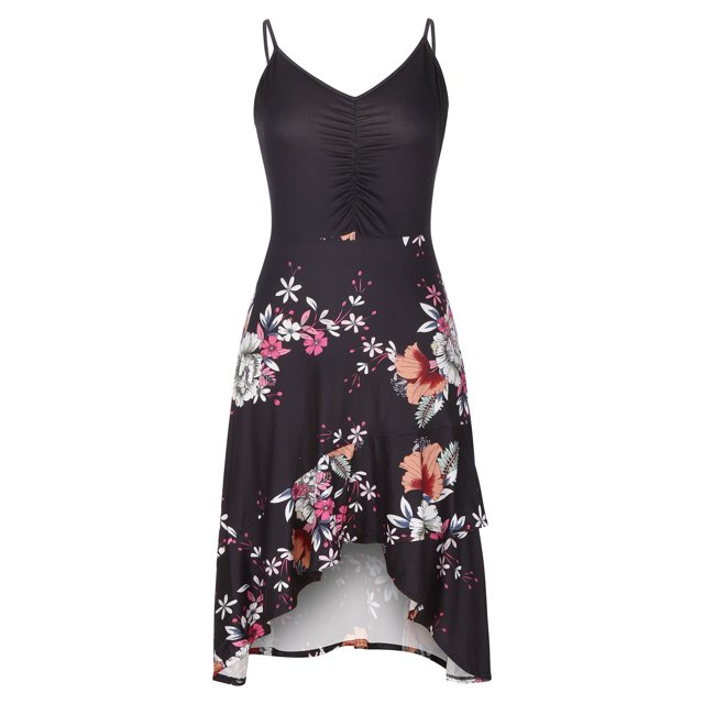 Pisexur Robe Sans Manches Col en V Mode Women Robes Col en V Été Imprimé Décontracté Sans Manches Vacances Plage Longueur Genou Robe Women Robe