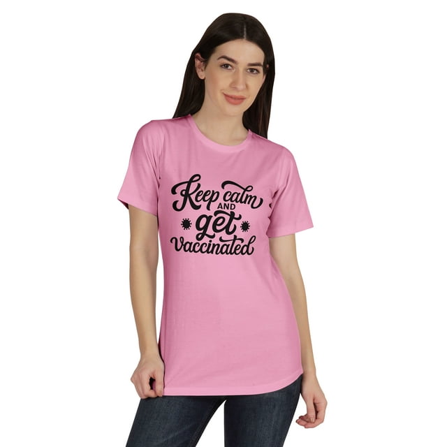 Inkmeso Restez Calme et Faites-Vous Vacciner T-shirt Col Rond Drôle pour Femmes