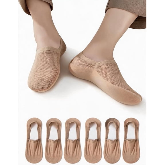 No Show Socks, Ultra Thin Breathable Mesh Non Slip Invisible Liner Socks for Flats and Sneakers for Women and Men, khaki