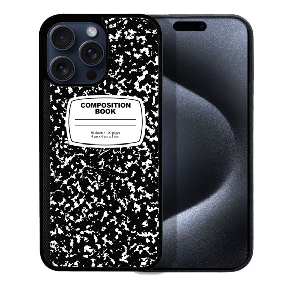 WIRESTER Shockproof Soft Rubber Cover Case for Apple iPhone 15 Pro Max 6.7" 2023 (NOT FIT Apple iPhone 15 Pro 6.1" 2023), Black Composition Book