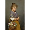 thumbnail image 2 of Eugen von Blaas 17x24 Gold Ornate Framed and Double Matted Museum Art Print Titled - Young Girl with a Basket of Flowers (1894), 2 of 4