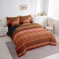 thumbnail image 2 of Castle Fairy Hippie Horizontal Stripe Full Size Bedding Sets 7 Pieces,Bohemian Thin Line Full Size Bed in a Bag,Terracotta Pink Brown,Reversible, 2 of 7