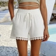 thumbnail image 2 of xingwang Clearance plus size Shorts for Women High Waisted,plus size Shorts for Women Casual Elastic Waist Drawstring Yoga Shorts Comfy Stretch Lace Trim Beach Linen Ruffle Shorts White L, 2 of 7