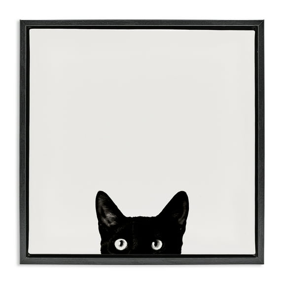 Stupell Industries Black Cat Peeking From Below Animals & Insects Painting Black Floater Framed Canvas Art Print Wall Art, 18 x 18
