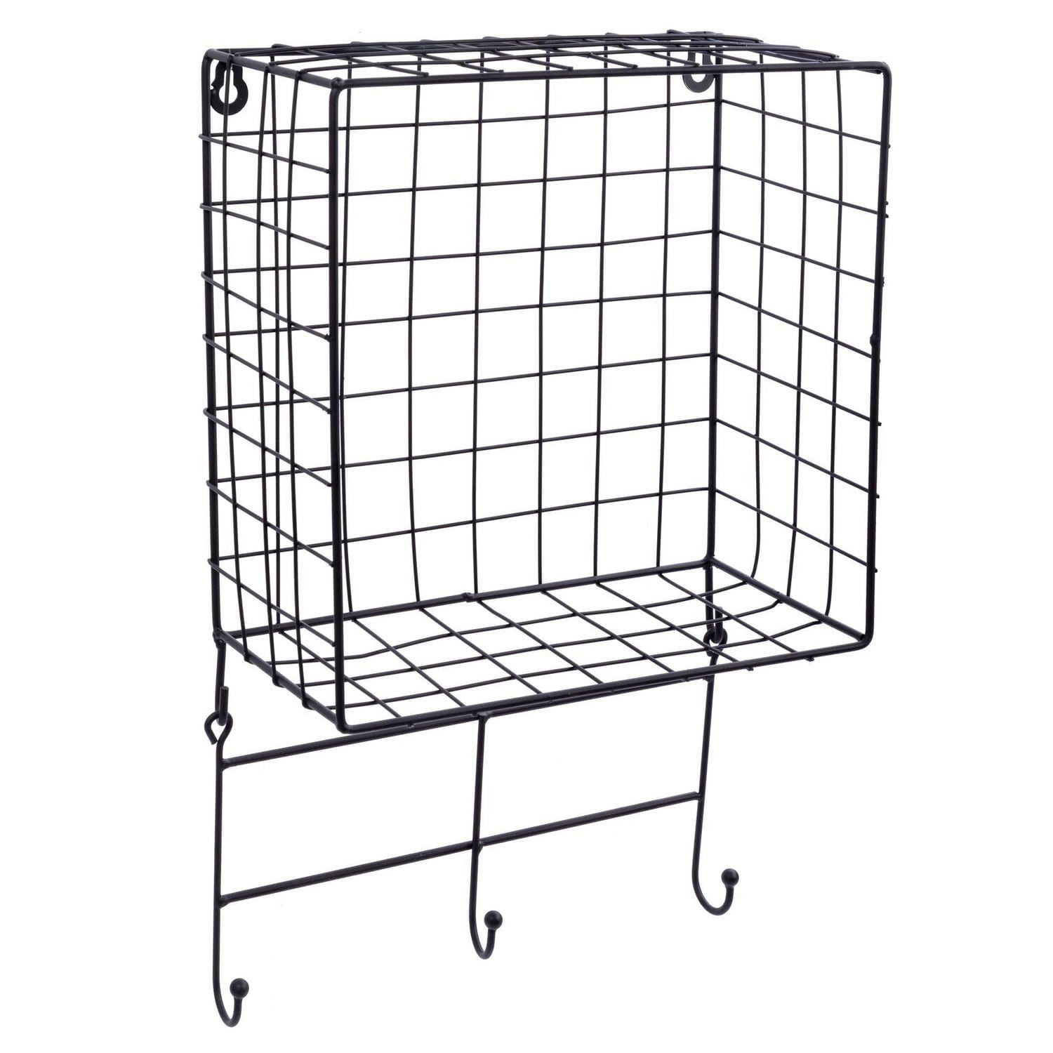 Truu Design, Grid Floating Wall Shelves with Hooks, Set of 2