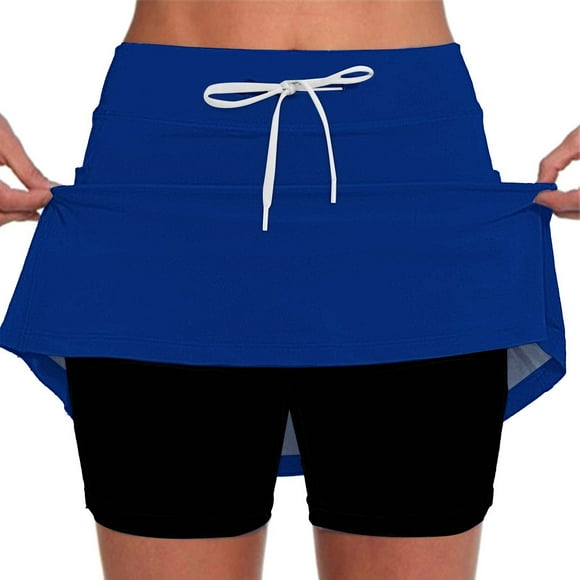 Bunenne Womens Shorts Gym Shorts Women Athletic Skorts for Women's Sports Skirt with Pocket Drawstring Mid Waist Skirt Pants Summer Shorts for Women Flowy Shorts for Women Blue 3XL