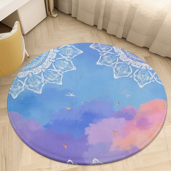 Mandala Sky with Birds Round Area Rugs for Bedroom Living Room, 3FT Soft Indoor Circle Carpets, Carpet Home Decor Floor Mat