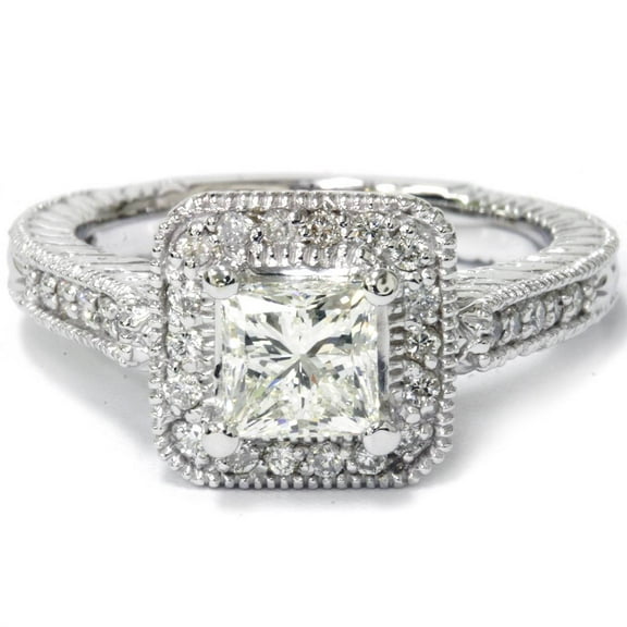 Pompeii 1 1/4ct Princess Cut Lab Grown Diamond   Halo Engagement Ring White Gold (FG,VS2)