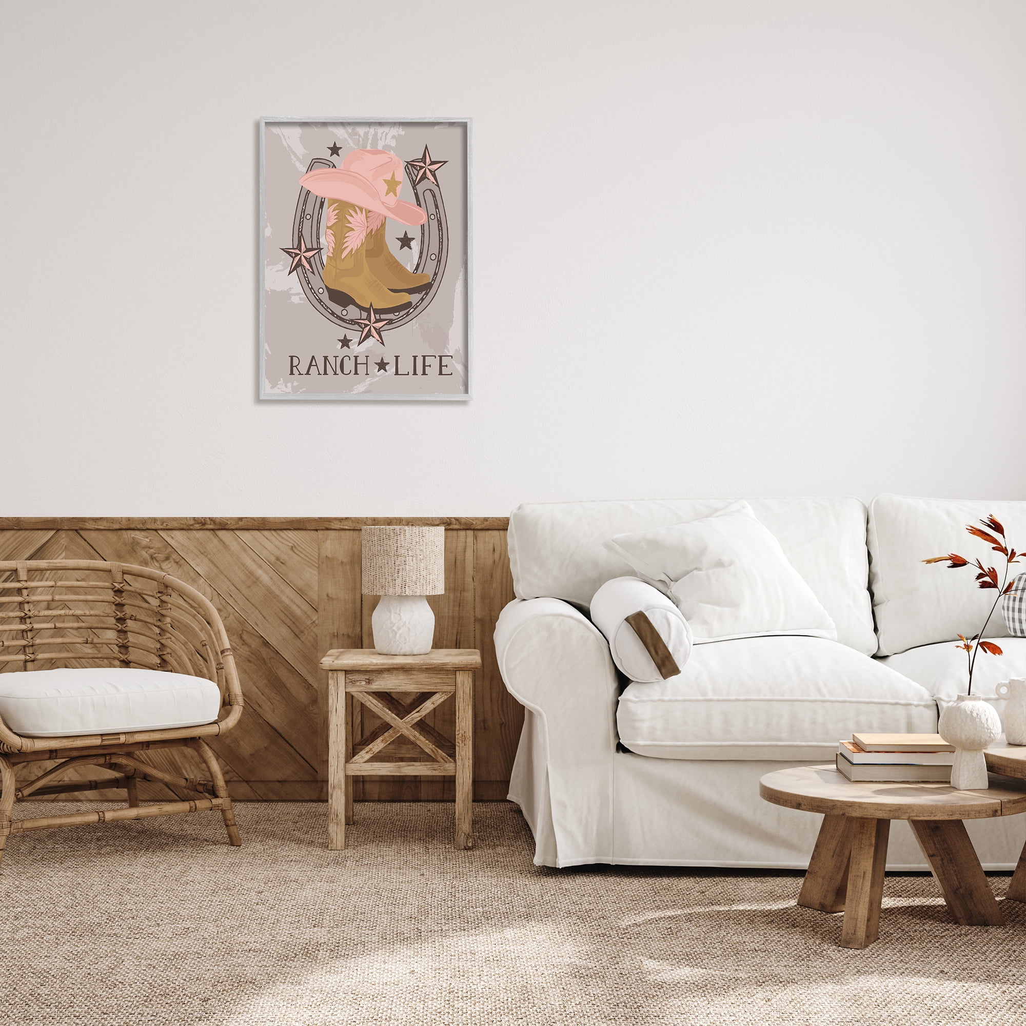 Stupell Industries Ranch Life Cowgirl Horseshoe Nature Painting Gray Framed Art Print Wall Art, 24 x 30