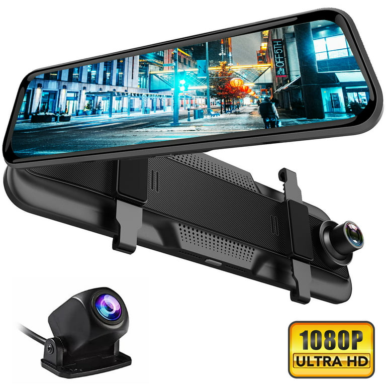 Mirror Dash Camera 10 inch Touch Screen, 1080p Dual Dash Cam Front and Rear View, Backup Camera Kit for Cars, Super Night Vision, Motion Detection, G