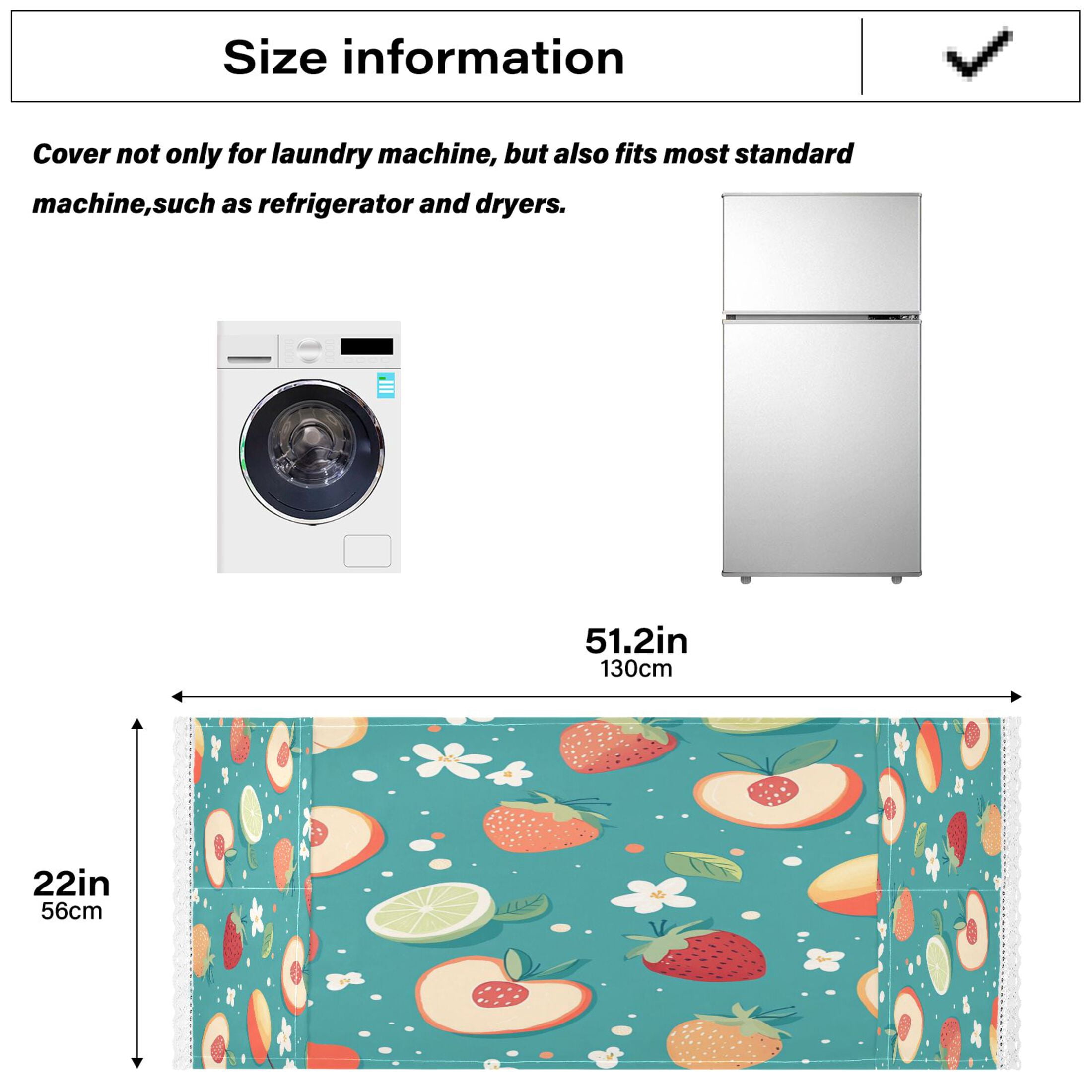 WOBOGO Peaches and Strawberries in A Repeating Pattern Washing Machine Cloth Dryer Refrigerator Top Cover Protective Non-Slip Mat For Kitchen Laundry