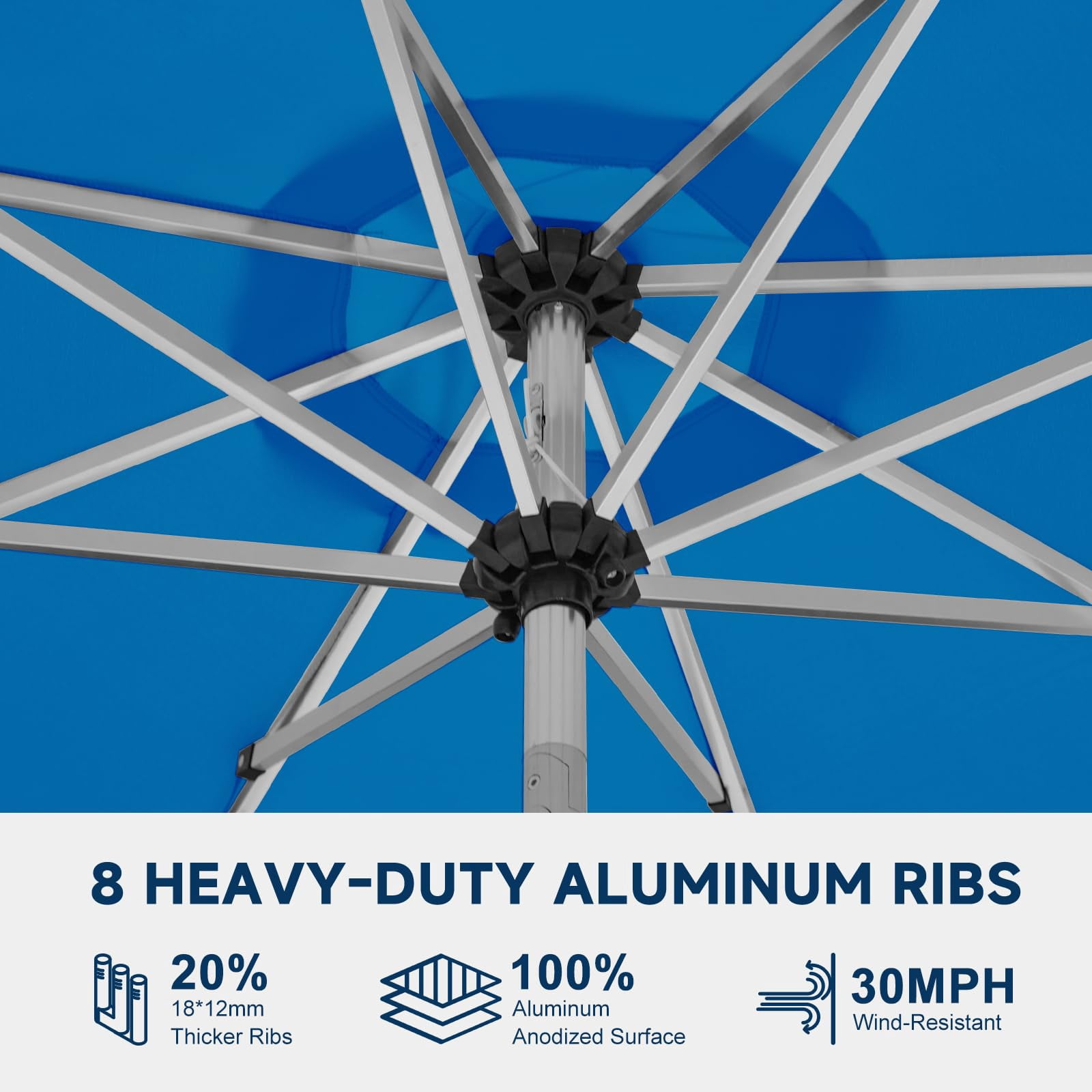 10FT Aluminum Outdoor Patio Umbrella, Fade-Resistant Market Umbrella with Push Button Tilt Function, 8 Sturdy All-Aluminum Ribs for Gardens, Patios, Backyards & Pools (Royal Blue)
