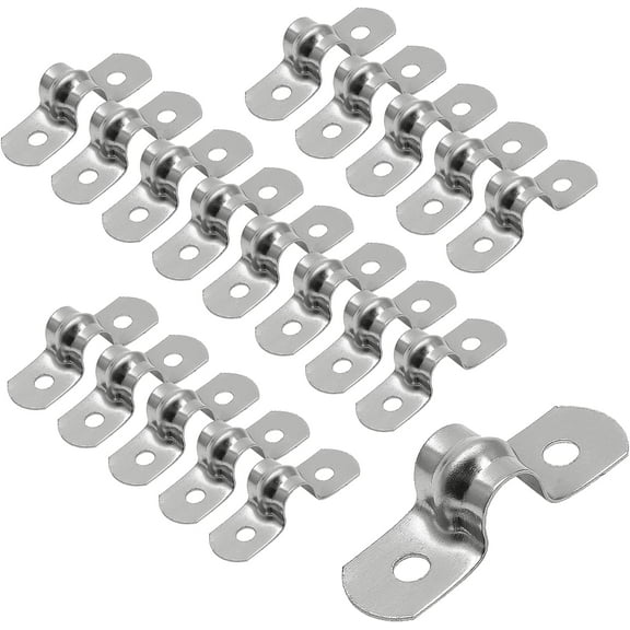 50Pcs M8 Rigid Pipe Straps, 5/16 Inch 2 Hole Strap U Bracket Stainless Steel Pipe Clamp for Fixing Pipe or Cable, 0.47\