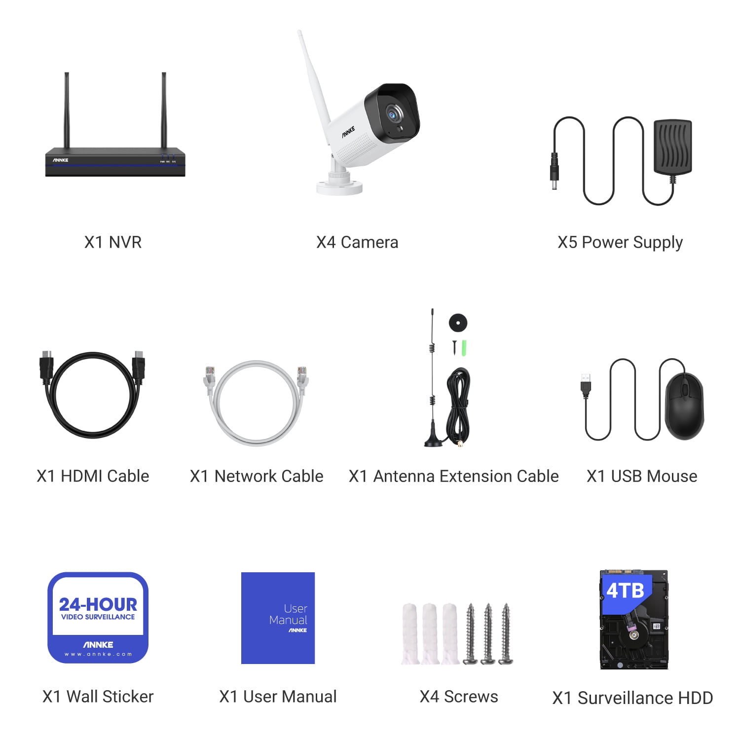 ANNKE 8 Channel 5MP Super HD Wireless NVR IP Security Camera System with 100 ft Night Vision, Audio Record,Indoor & Outdoor Wifi Surveillance,1TB Hard Drive