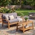 thumbnail image 2 of FFZ 2-Piece Outdoor Teak Acacia Wood Conversation Set - Loveseat & Coffee Table With Gray Water-Resistant Cushions, 350Lbs Capacity For Patio,Deck & Backyard, 2 of 6