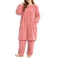 thumbnail image 4 of LEAVINGSUO Nightgowns for Women Plus Size Long Sleeve Winter Soft Cotton Velour Pajamas Fleece-lined And Thickened Loose-fitting Nightdress And Warm Robe Pink Free Size, 4 of 8