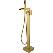 CoSoTower Bathroom Freestanding Waterfall Tub Filler Brushed Gold Floor Mount Faucet With Hand Shower