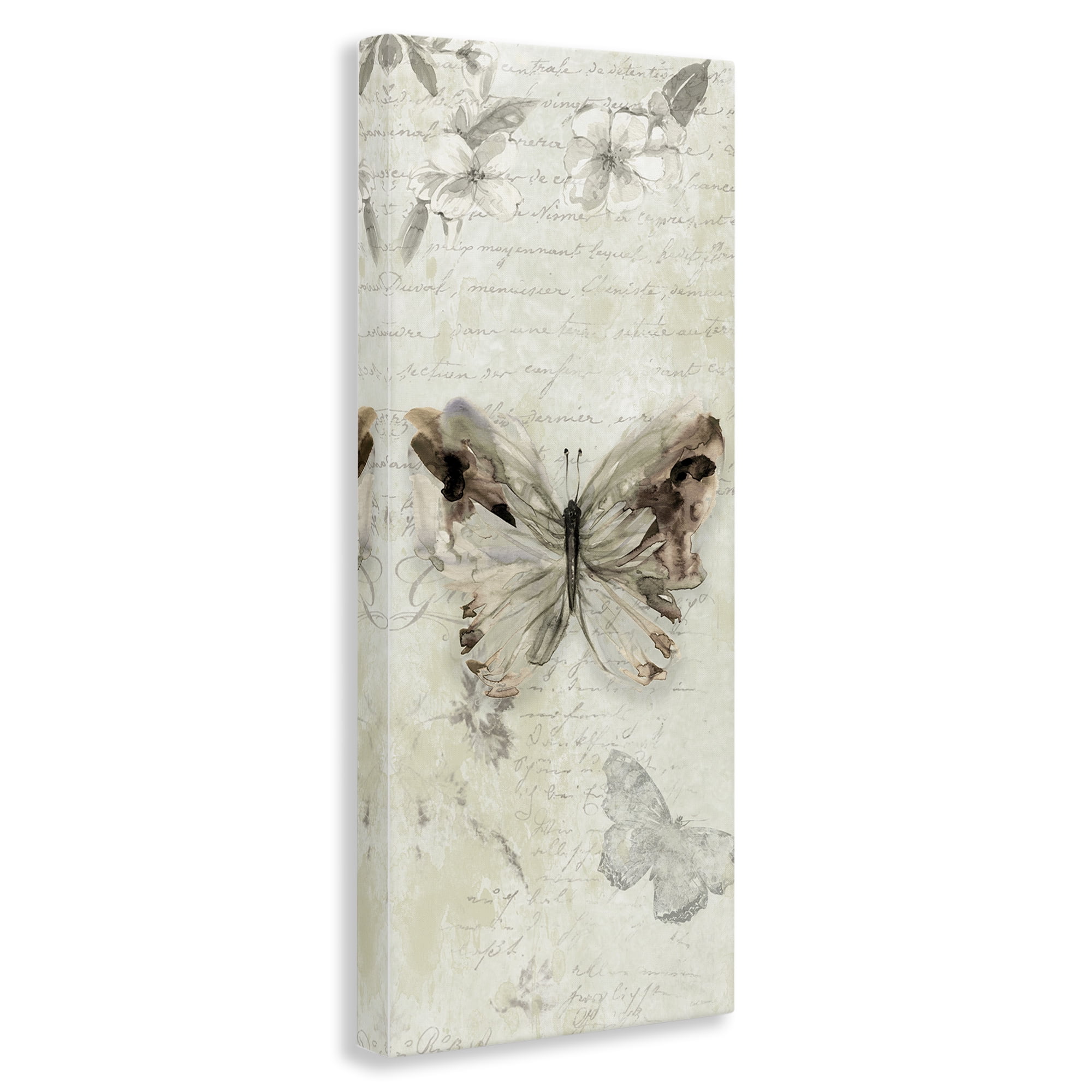Stupell Industries Timeless Butterflies with Cursive Animals & Insects Painting Gallery Wrapped Canvas Art Print Wall Art, 17 x 40