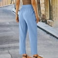 thumbnail image 5 of Dazajoo Women Summer Linen Pants Casual Solid Color Straight Leg Pants with Pockets Soft Drawstring Elastic Waisted Casual Trousers,Blue,XXXXXL, 5 of 7