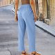 thumbnail image 4 of Karight Women Petite Linen Pants High Waisted Straight Leg Casual Cotton Trousers Elastic Waist Drawstring with Pockets, 4 of 6