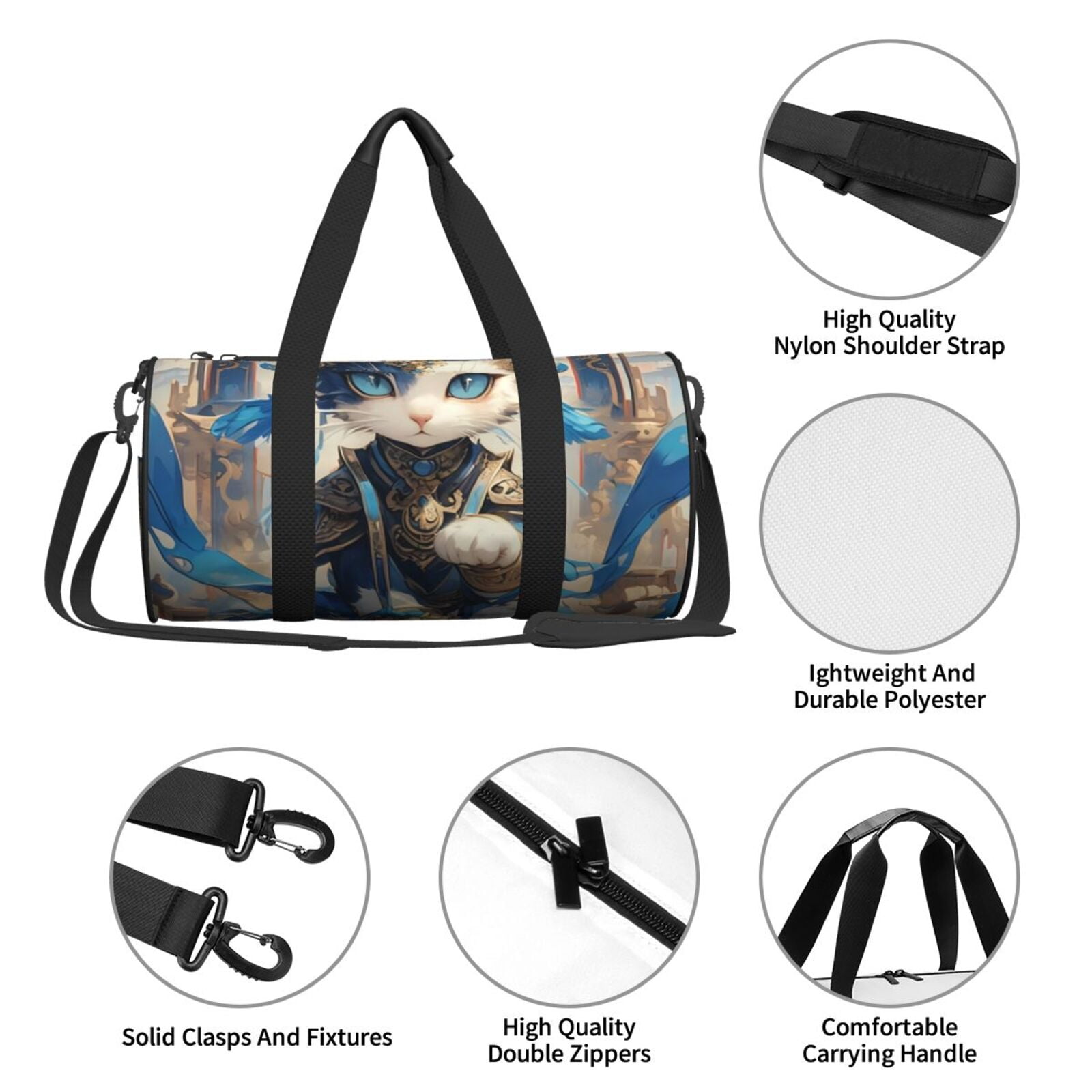 Vsdgher Exotic Blue Cat 45L Foldable Duffel Bag, Sports Gym Bag,Overnight Bag, Portable Weekender Bag for Airplanes