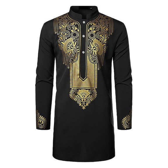 Fall Jumpsuits for Men African Gold Embroidered Long Sleeve Dashiki Tunic For Men Trendy Clothes