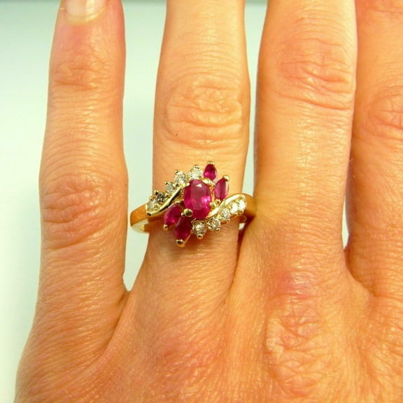 HeartsAndYou 2.2ct Natural Ruby Diamond Art Deco Bypass Engagement Ring 14k SOLID Yellow Gold