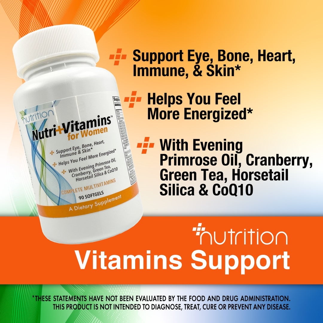 Nutri Plus Fit Multivitamin for Women Complete with Cranberry, Green Tea, Evening Primrose Oil, Horsetail Silica and CoQ10, Plus Superfruits - Pomegranate, Acai & Mangosteen, 90 Softgels