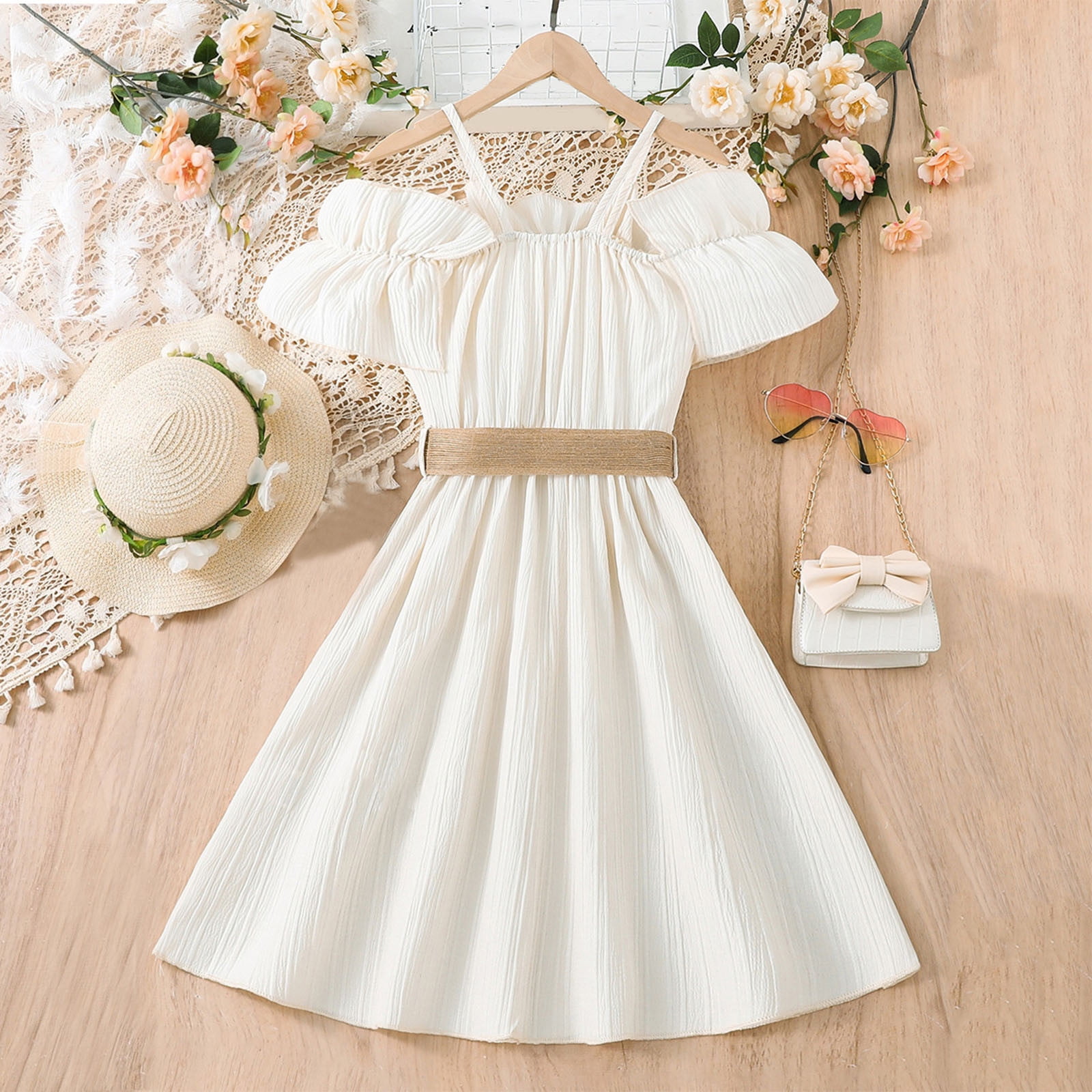 nsendm Girls Dress Big Kid Clothes Size 6 Dress Toddler Girls Sleeveless Solid Princess Dress Dance Party Dresses Clothes Youth Dress