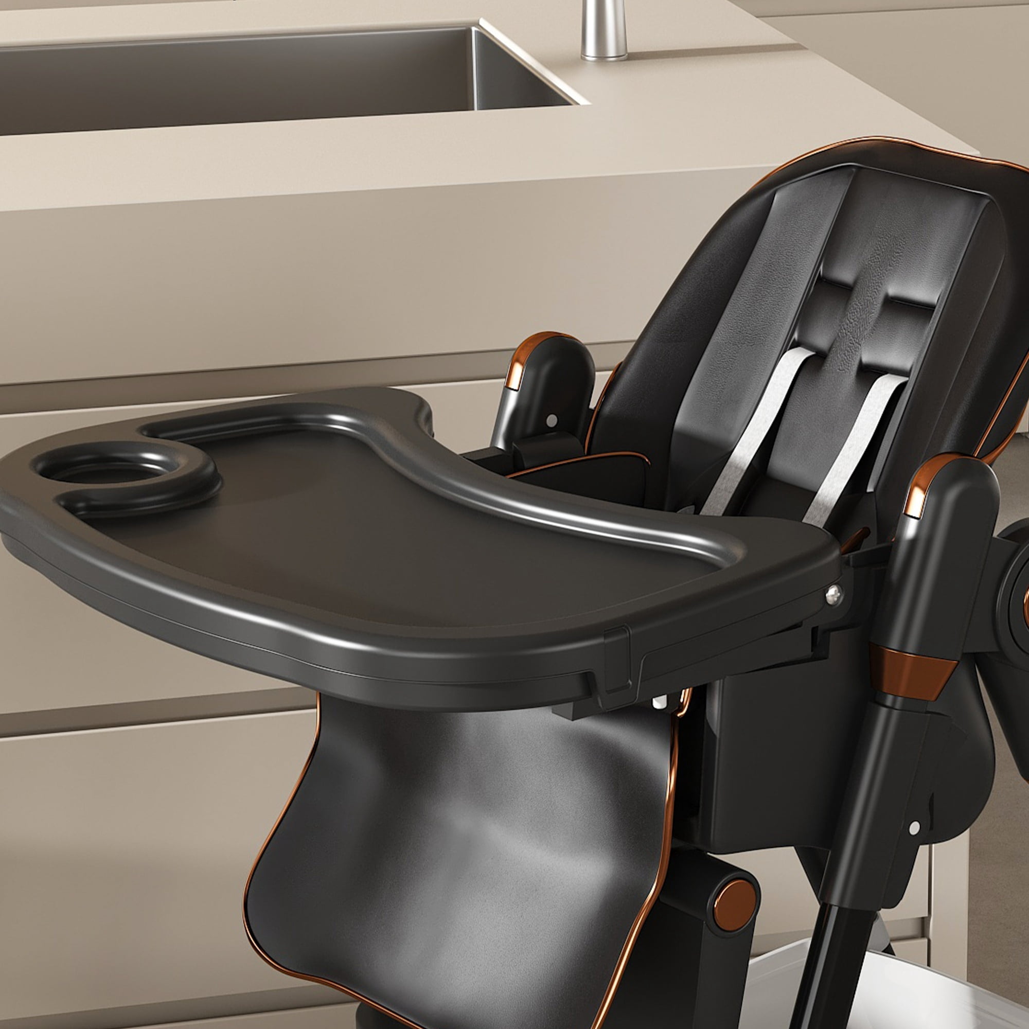 Alvantor Baby High Chair for Infant Portable Toddler Feeding Seat with Belt for Home, Dining Black