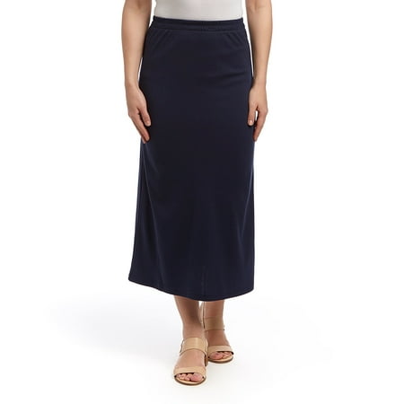 Elastic Waist Knit Skirt - Casual Long Straight Knit Skirt With Side Slit And Elastic Waist (Style# 5036)