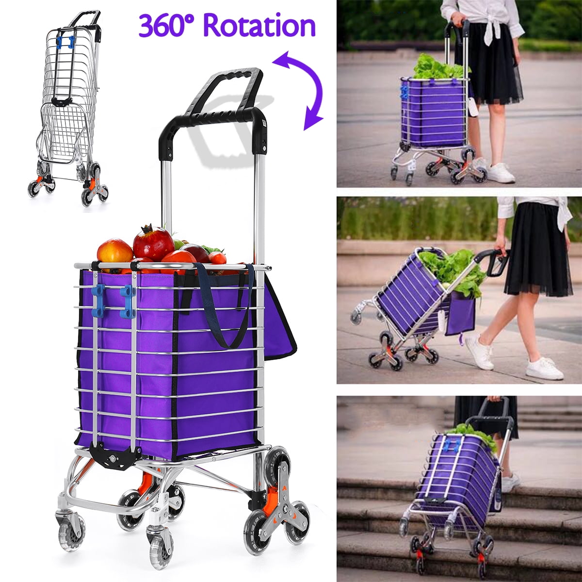 Yxsd Aluminum Climbing Stairs Shopping Cart with 2 Wheels Folding Trolley Color : Orange