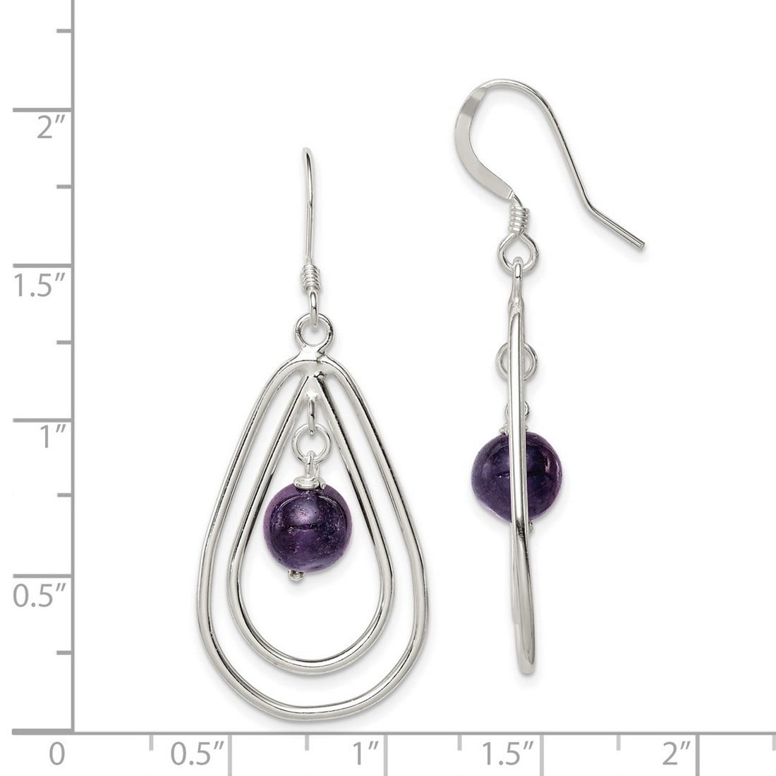 925 Sterling Silver Shepherd hook Amethyst Long Drop Dangle Earrings 51x18mm Wide Dangle Earring for Women